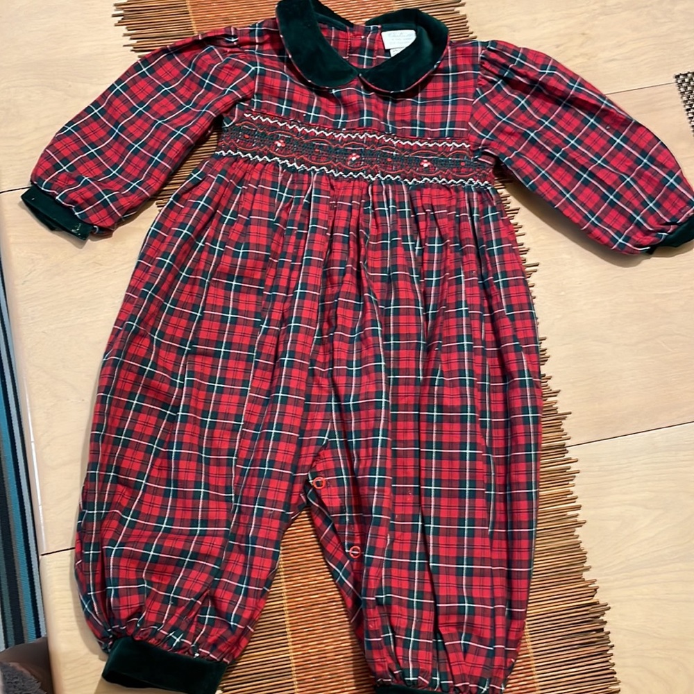 Girls Plaid Holiday Christmas Romper 18 Months